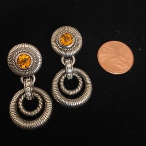 Judith Ripka Sterling and Amber gemstone earrings with omega back
